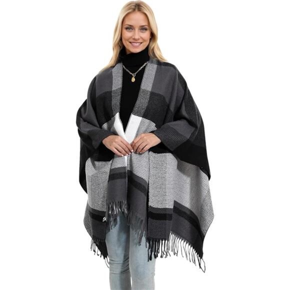 Women's Winter Shawl Wrap for Women–Warm Ponchos with Tassels,Christmas Gift - Picture 3 of 7